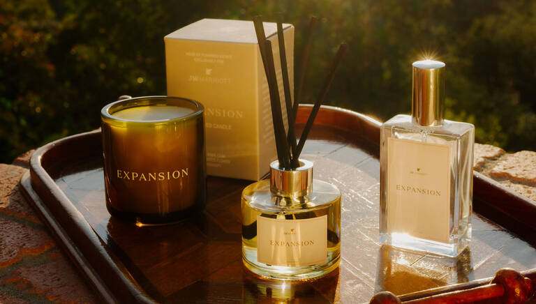 JW Marriott x Flamingo Estate Expansion fragrance set with candle and reed diffuser