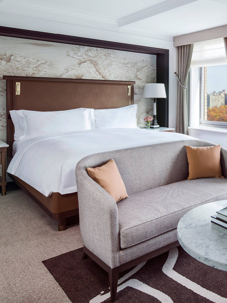 The Ritz-Carlton Central Park hotel room autumn leaves outside window