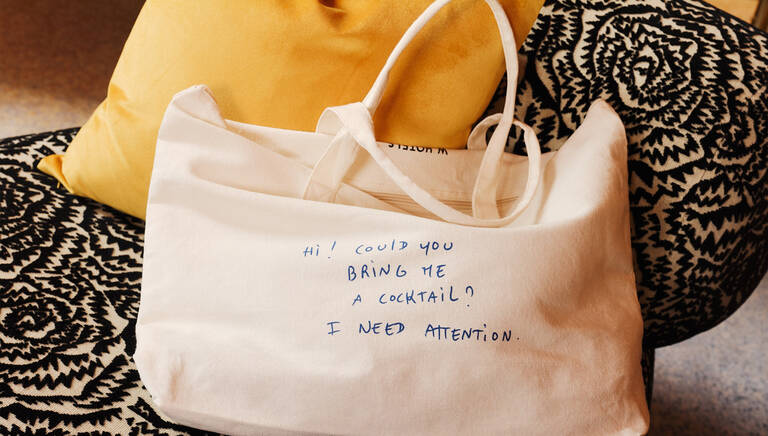Tote bag with handwritten note design by Artist Thomas Lelu Tote bag with handwritten note design by Artist Thomas Lelu