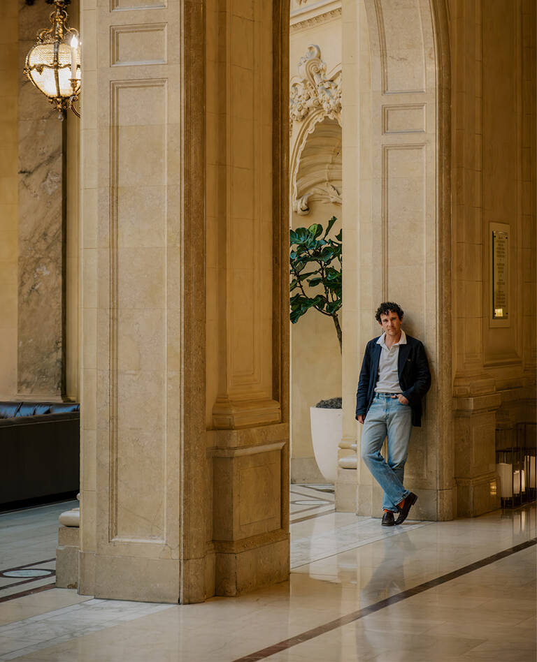 Artist Michael McGregor in hotel lobby