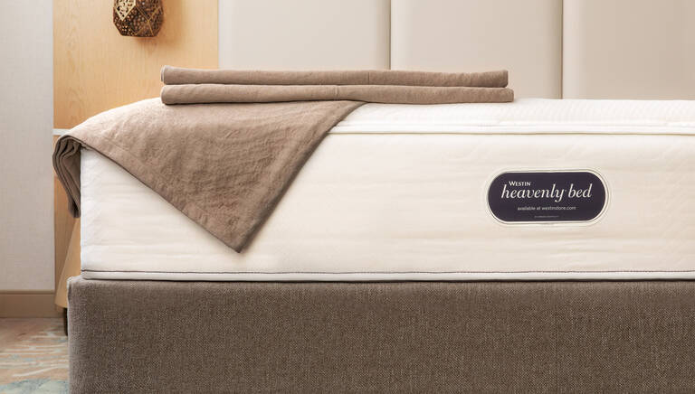Detail closeup of Westin Heavenly Bed in bedroom