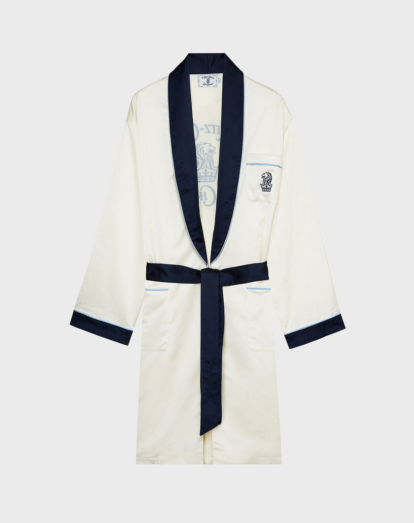Late Checkout White/Navy Logo Robe image number 0